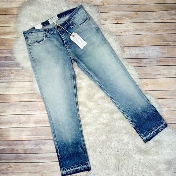 Current/Elliott | Straight Leg Distressed Ombre Released Raw Hem Cropped Jeans - Picture 2 of 8